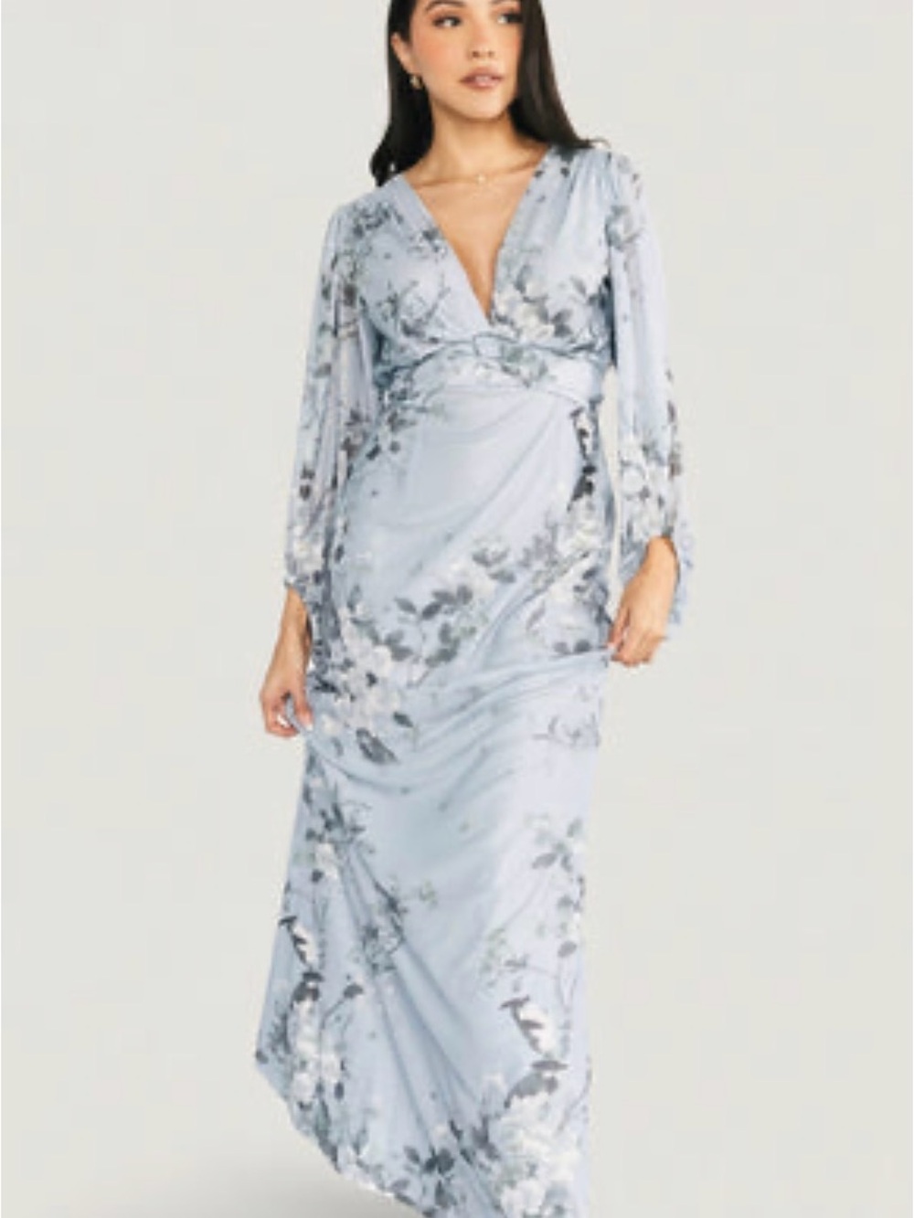 Light Blue Floral V-Neck Maxi Dress